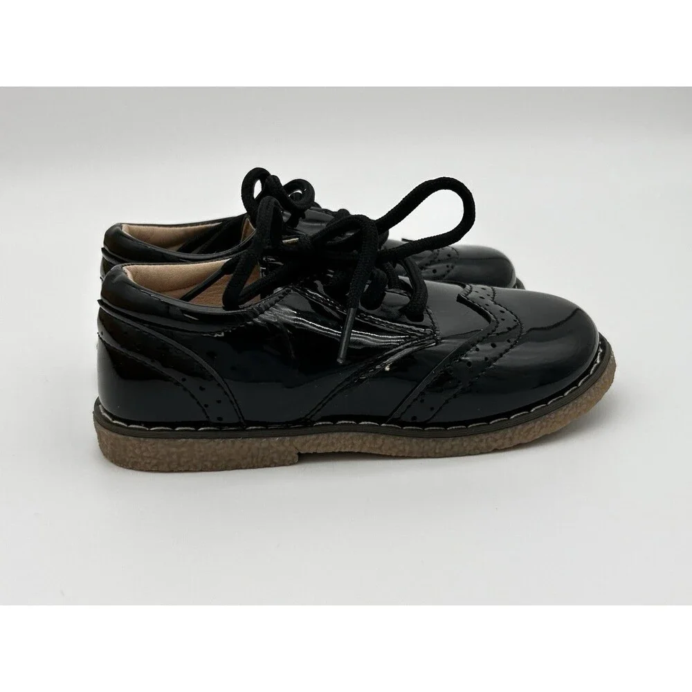Wingtip Oxford Shoes Toddler Size 9.5 Black Gloss Boys Dress Shoes EU Size 26